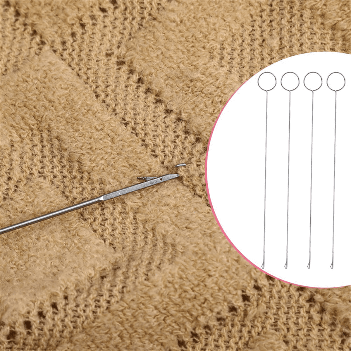 Crochets à Broderie En Acier Inoxydable - 3 Pièces Avec Manche En Bois, Aiguilles Incluses, Pour DIY Et Perlage