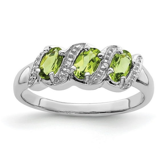 925 Sterling Silver Polished Rhodium Peridot and Diamond Ring Size 7 Measures 2mm Wide - Ring for Women