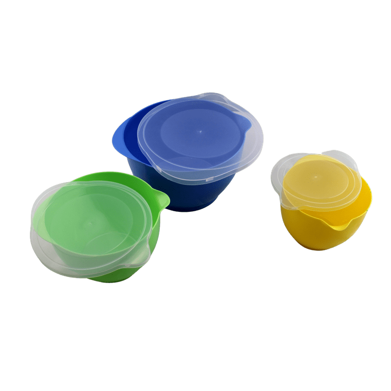 3pc Plastic Mixing Bowl Set With Pour Spots (no Lids) Blue