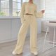 thumbnail image 3 of Pantalones Trajes casuales de 2 piezas para mujer, suéteres sueltos y pantalones palazzo, traje simple para el hogar Cgtredaw Beige T L para Mujer, 3 of 6