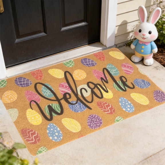 Tyidzon Easter Door Mat Happy Easter Bunny Doormat Indoor Entrance Outdoor Welcome Non-Slip Rugs for Home Farmhouse Entrance Porch Spring Party Decor