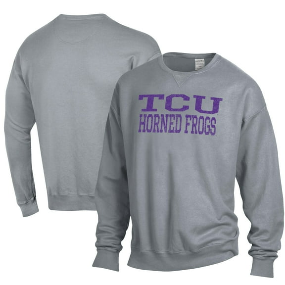 Men's ComfortWash Gray TCU Horned Frogs Garment Dyed Fleece Crewneck Pullover Sweatshirt