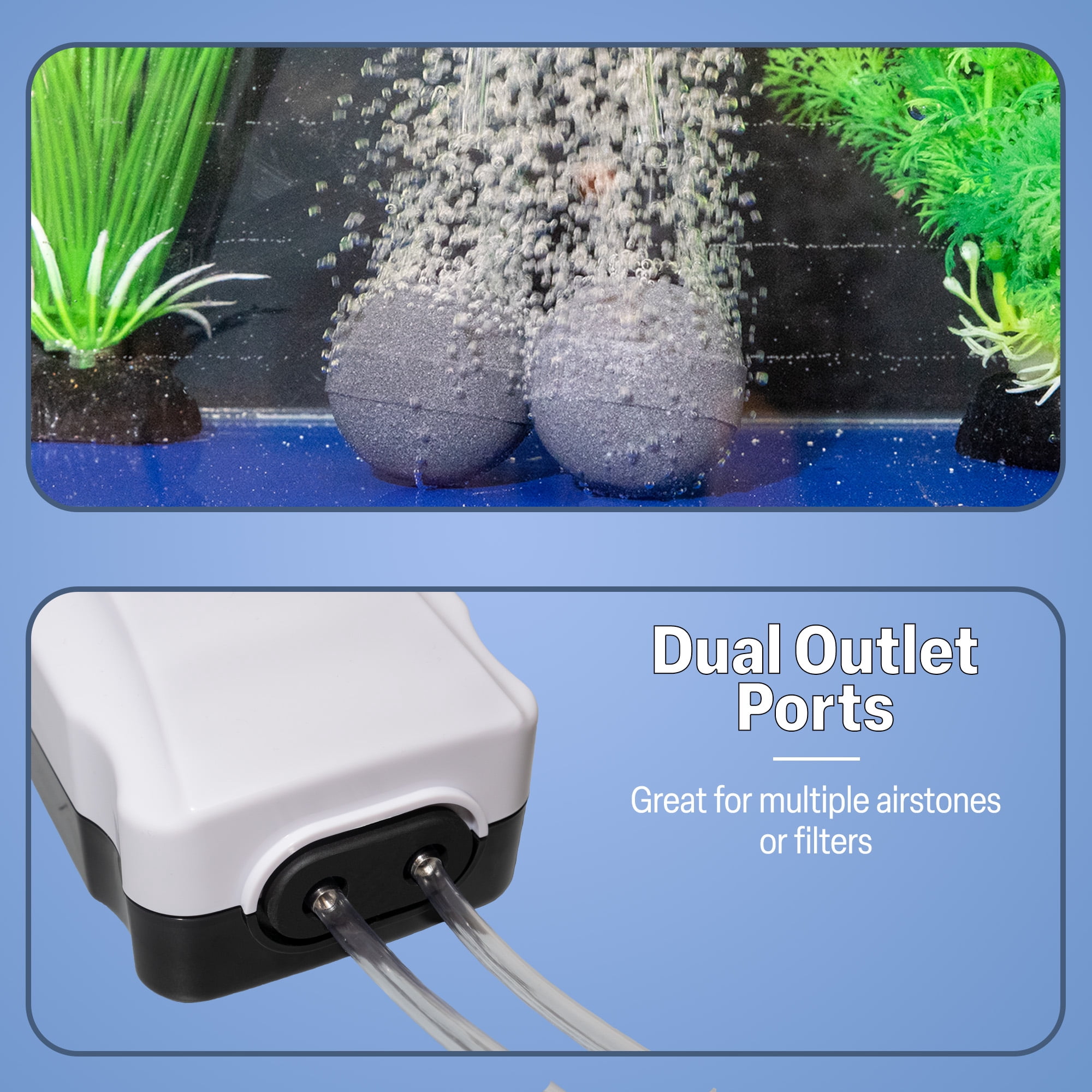 Aqua Dream Living Aquarium Air Pump, Adjustable, 2 Outlets, for 25-110 Gallon Aquariums