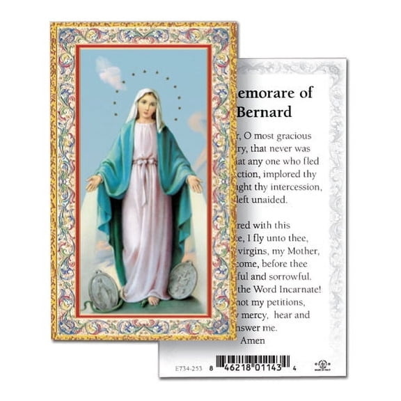 Our Lady of Grace Memorare St. Bernard Gold-Stamped Catholic Prayer Holy Card with Prayer on Back, Pack of 100
