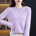 thumbnail image 4 of Suéter de lana para mujer, cuello redondo, jersey corto de talla grande, manga larga, jersey de punto ajustado, jersey de cachemira, 4 of 6