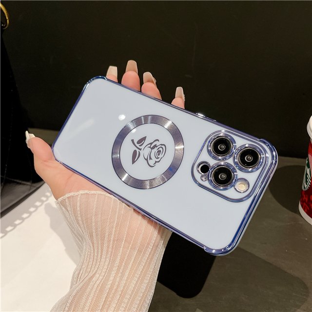 For iPhone 15 Pro Max Luxury Magsafe Magnetic Flowers Plating Frame Phone Case For iPhone 11 12 13 14 Plus Soft Protective Cover YXQ