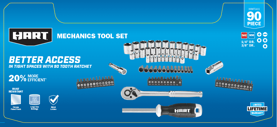 HART 90-Piece 3/8-inch Mechanics Tool Set, Chrome Finish
