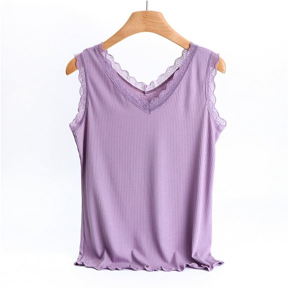 Gufahion Tank Top for Women V Neck Lace Summer Sleeveless Shirts Womens Pajamas Casual Shirts Outfits