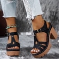 thumbnail image 2 of Rokment Women's Dressy Sandals 2026 Fashion Casual Leather Hollow out T-Strap Platform Chunky Block High Heels Dress Pumps Comfortable Heeled Walking Summer Shoes for Ladies Black Size 6.5, 2 of 6
