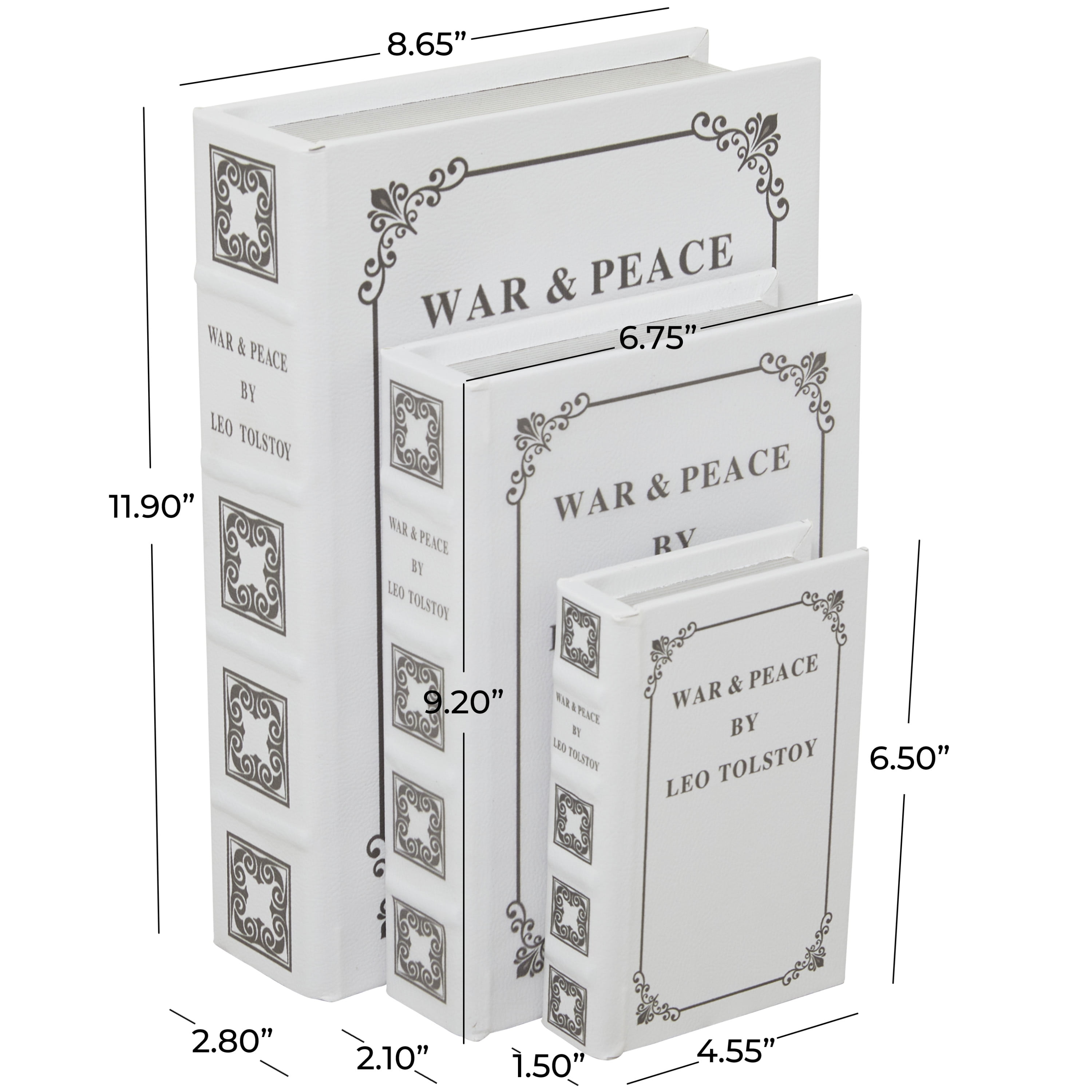 DecMode Faux Book Light Gray Faux Leather Decorative Box, 3 Count