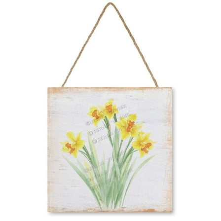 Daffodil Wooden Hanging Sign Flower Wood Sign Floral Kitchen Decor Rustic Farmhouse Wall Art Home Office Decoration Printed Wood Wall Art Sign Indoor Decor 12"x12"