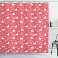 thumbnail image 1 of Pink and White Shower Curtain, Puffy Lama Figures Among Cumulus Clouds and Scribbles with Polka Dots, Fabric Bathroom Set with Hooks, 69W X 75L Inches Long, Coral Black White, by Ambesonne, 1 of 3