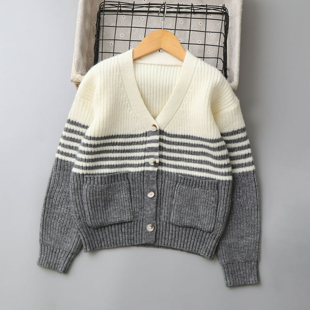 Cowsor Unisex Boys Girls Cardigans Sweater V-Neck Long Sleeve School Uniforms Button Knit Tops