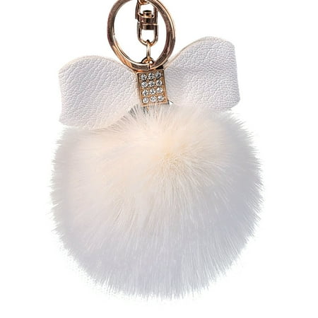 - Diamond Rabbit Fur Ball Fox Bowknot Keychain Bag Plush Car Key Ring Pendant 10cm