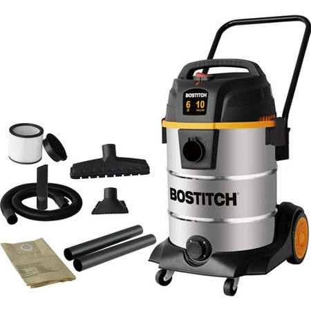 Bostitch 10-gallon, 6-peak horse power, 2-stage motor, stainless steel wet dry vaccum