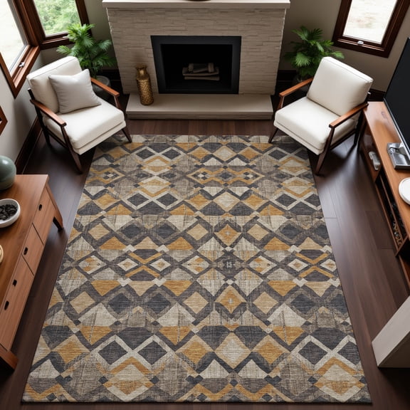 Addison Rugs Mayfield Premium Machine Washable Transitional Geometric Wheat Rectangle Rug, 10' x 14'