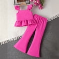 thumbnail image 4 of SGFCWSX Girls 2 Piece Outfits Ruffle Strap Peplum Top and Flare Pants Summer Casual Clothes Set Hot Pink Size 11, 4 of 8