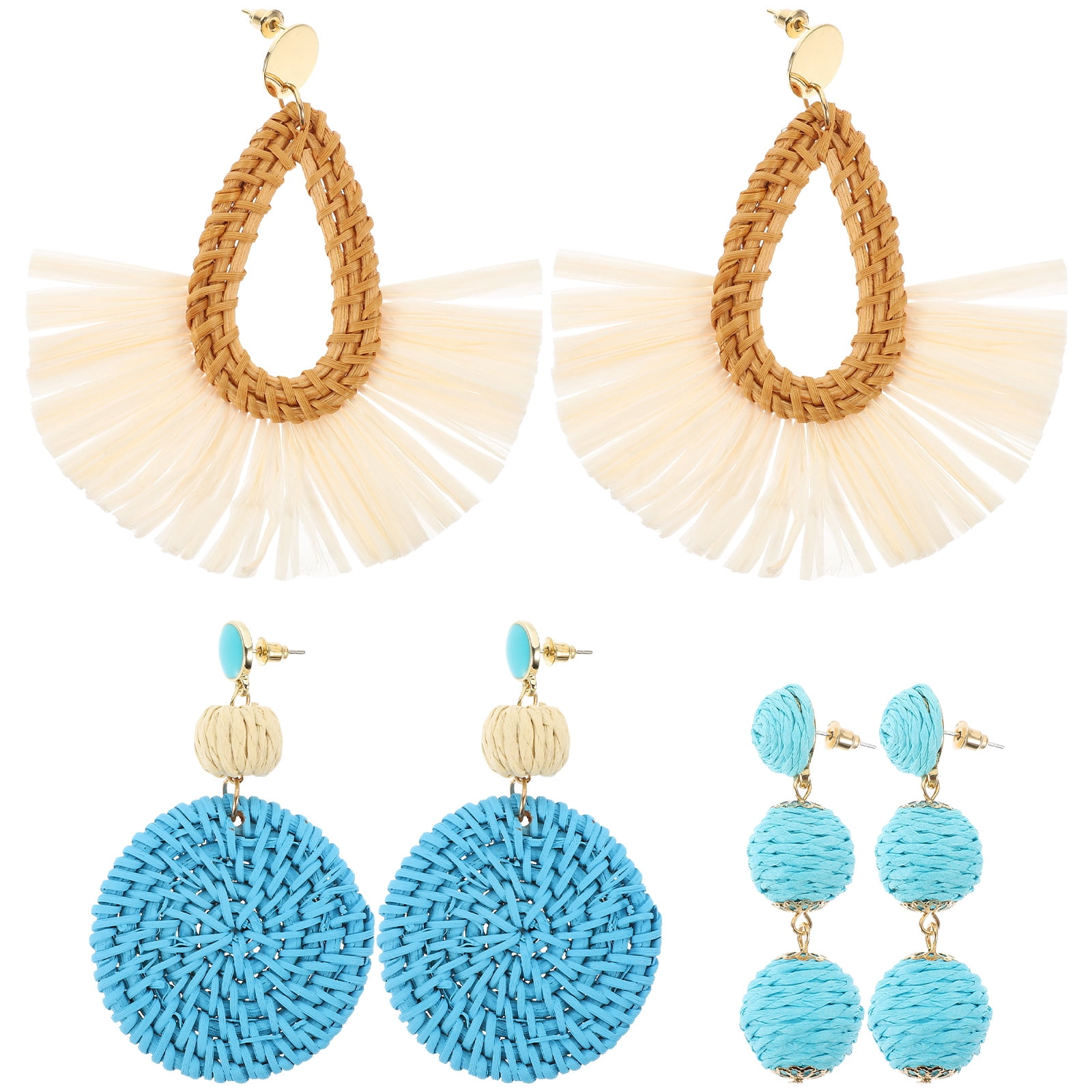 Chunky Raffia Teardrop Hoop Earrings – Lightweight Boho Summer Drop Earrings For Beach & Vacation