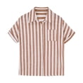 thumbnail image 5 of akafmk Girls Short Sleeve Shirts Cotton Linen Stripe Button Down Shirt Collared Relaxed Summer Casual Beach Shirt, 5-15Y, 5 of 8