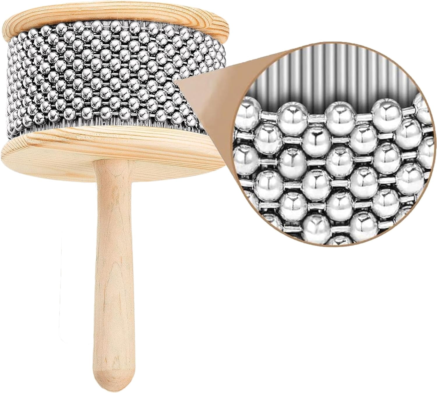 Wooden Hand Cabasa Percussion Instrument: Hand Shaker Pop Cabasa Musical Instrument Shaker with Metal Beads & Cylinder, for Band Music Education, Professional Standard Size (Wood, 4.52")