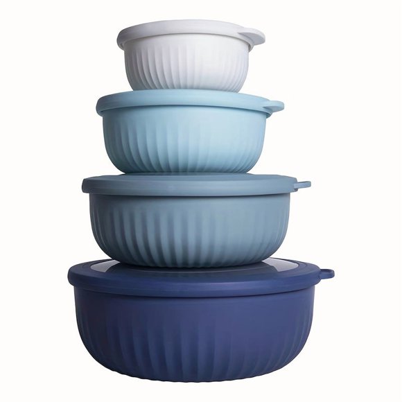 Bamboohart 8pcs/ Set Wide Mixing Bowls Nesting Meal Prep Bowl Set with Lids Multiple Sizes Salad Dressing Food Grade Salad Snack Containers for Reusable Refrigerator Preservation Party