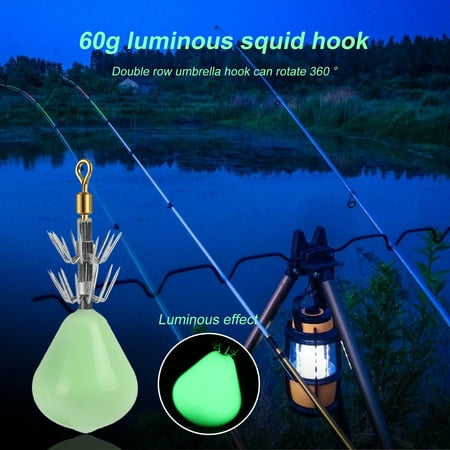 NIBOLOG 6cm 60g Squid Jig Hooks Front Swivel Umbrella Hook Fluorescent Cuttlefish Sleeve Fishing Lure Bait for Squid