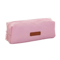 Lksixu Aesthetic Pencil Case, Large Capacity Canvas Pencil Pouch with Zipper, Simple Style Pen Holder Stationery Organizer Portable Travel Makeup Bag for Office College (Pink)