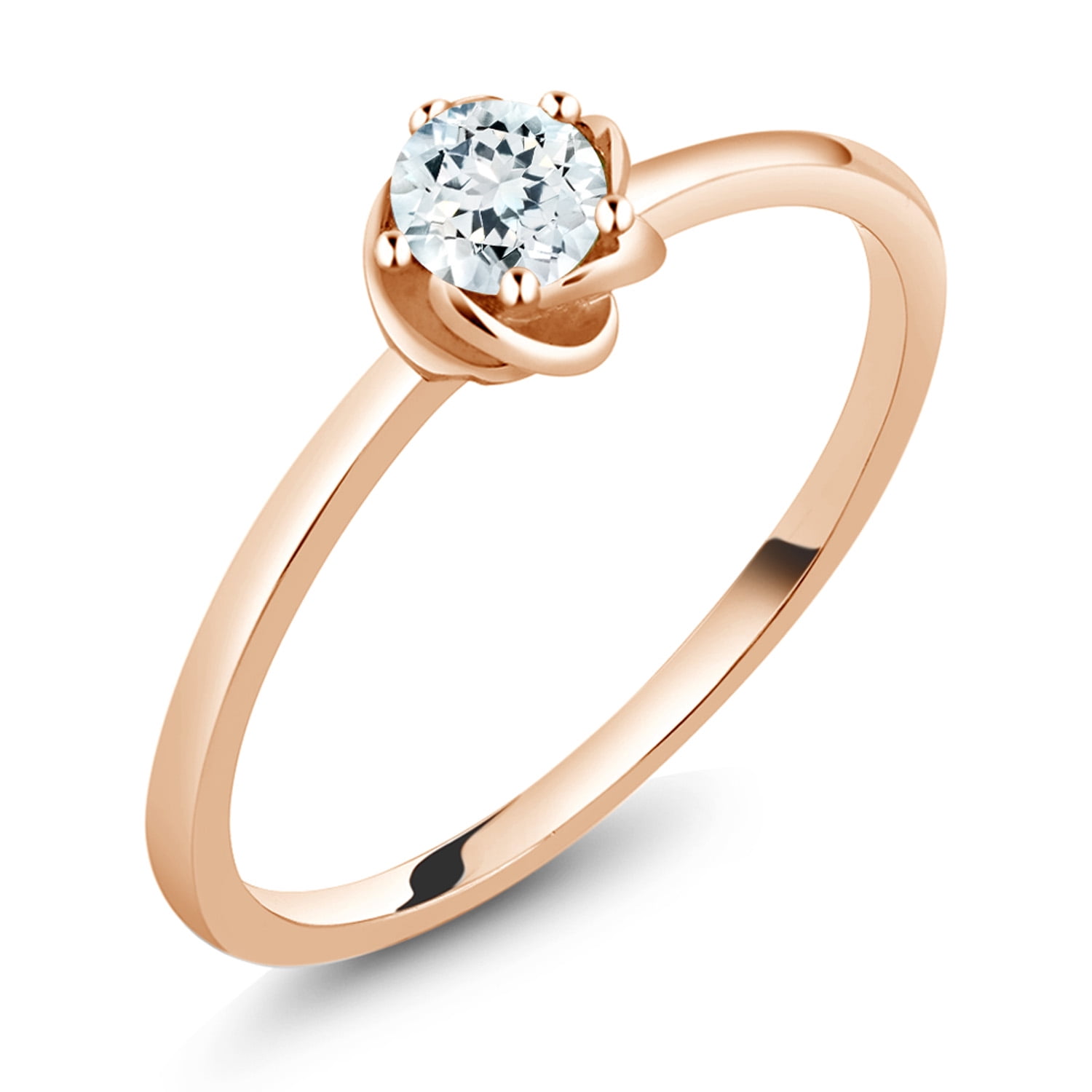 0.17 Ct Round Sky Blue Aquamarine 10K Rose Gold Ring by