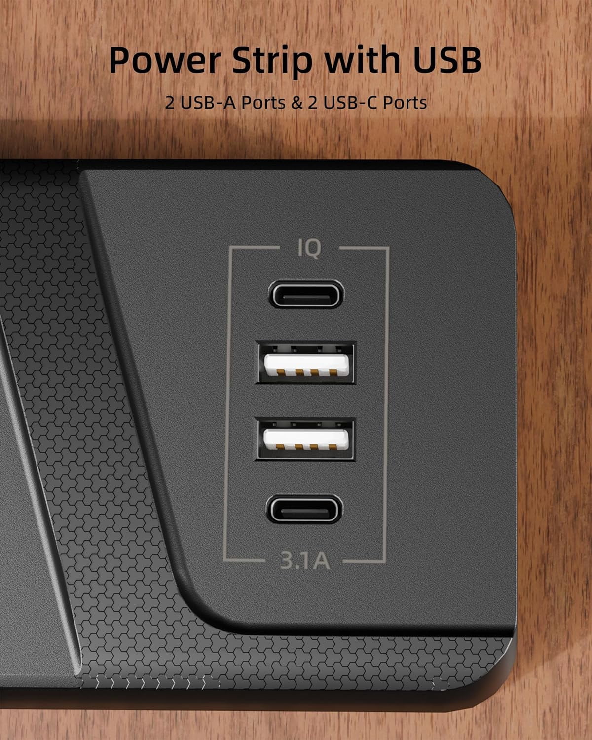 Surge Protector Power Strip with Individual Switches, 6 Wide Spaced Outlet 4 USB Ports (2 USB C), 6 ft Extension Cord with Switch On/Off, 3 Prong Flat Plug, Wall Mount for Travel Home Office (Black)