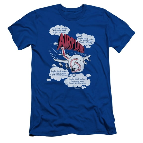 Airplane Picked The Wrong Day Adult 30/1 T-Shirt Royal Blue