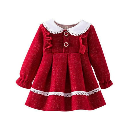 

Qudderr 3M-2T Girls Fall Winter Fleece Dresses for Baby Newborn Padded Crewneck Party Dress Solid Color Cotton Party Dress Sundress for Girls