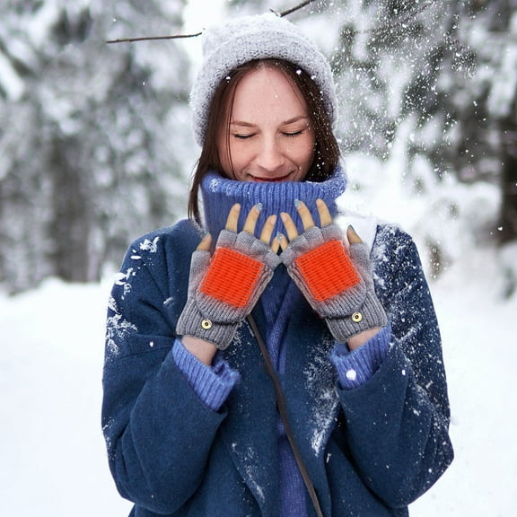 Idoravan Heated Gloves for Men Women Rechargeable ,USB Winter Men Women Fashion Cold Warm Heating Windproof Half Bare Finger Knit Gloves Gray