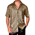 thumbnail image 1 of CAMISA METÁLICA BRILLANTE DE MANGA CORTA PARA HOMBRES INSPIRE CHIC, CON BOTONES, TAMAÑO XL, NEGRO Y DORADO, 1 of 6
