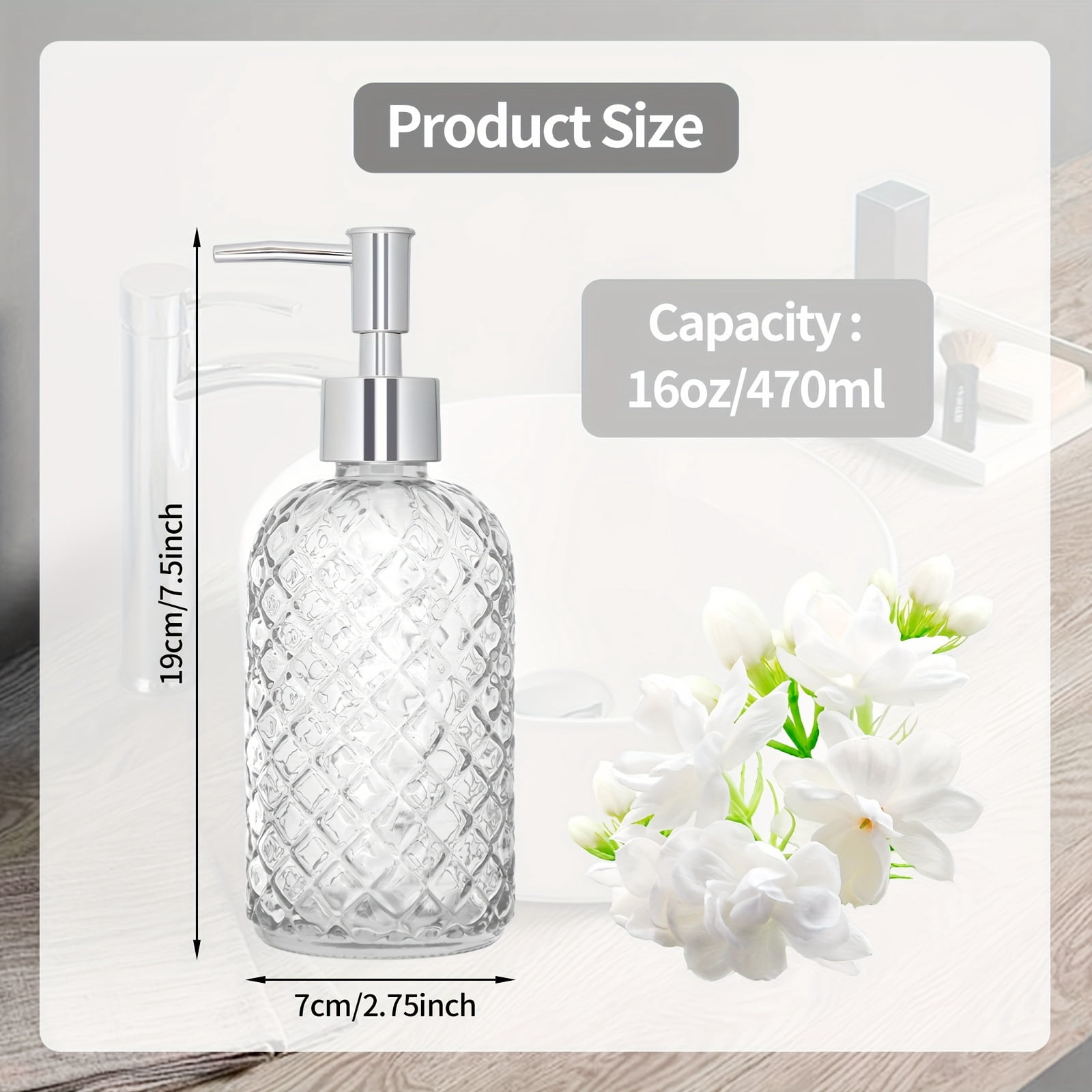 AIGIA 2 Pack Bathroom Soap Dispenser 16 OZ Glass Soap Dispenser with Stainless Pump, Liquid Hand Soap Dispenser, Kitchen Soap Dispenser