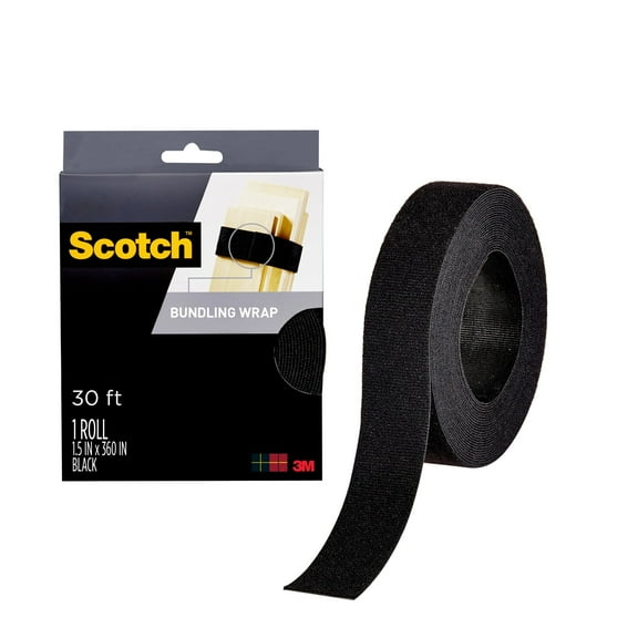 Scotch Black Hook & Loop Fasteners, Bundling Wrap, 1 1/2 in x 30 ft, 1 Count