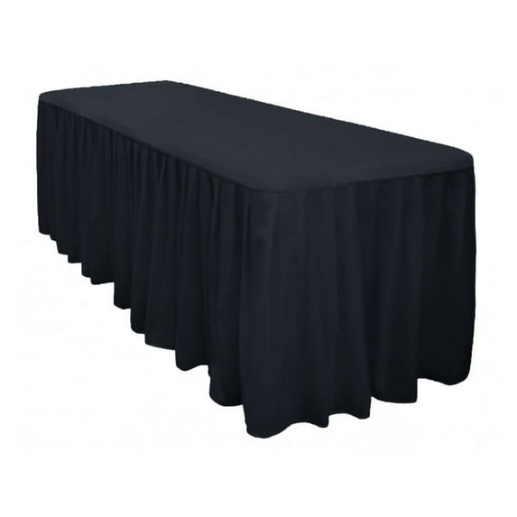 The Great American Store Polyester 6ft Rectangle Fitted Navy Blue Tablecloth With Pleated Table Skirt for Party, Banquet, Wedding Tablecloths (L72"x W24"x H29")