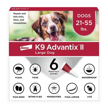 K9 Advantix II Vet-Recommended Flea, Tick & Mosquito Prevention for Large Dogs 21-55 lbs, 6 Monthly Treatments