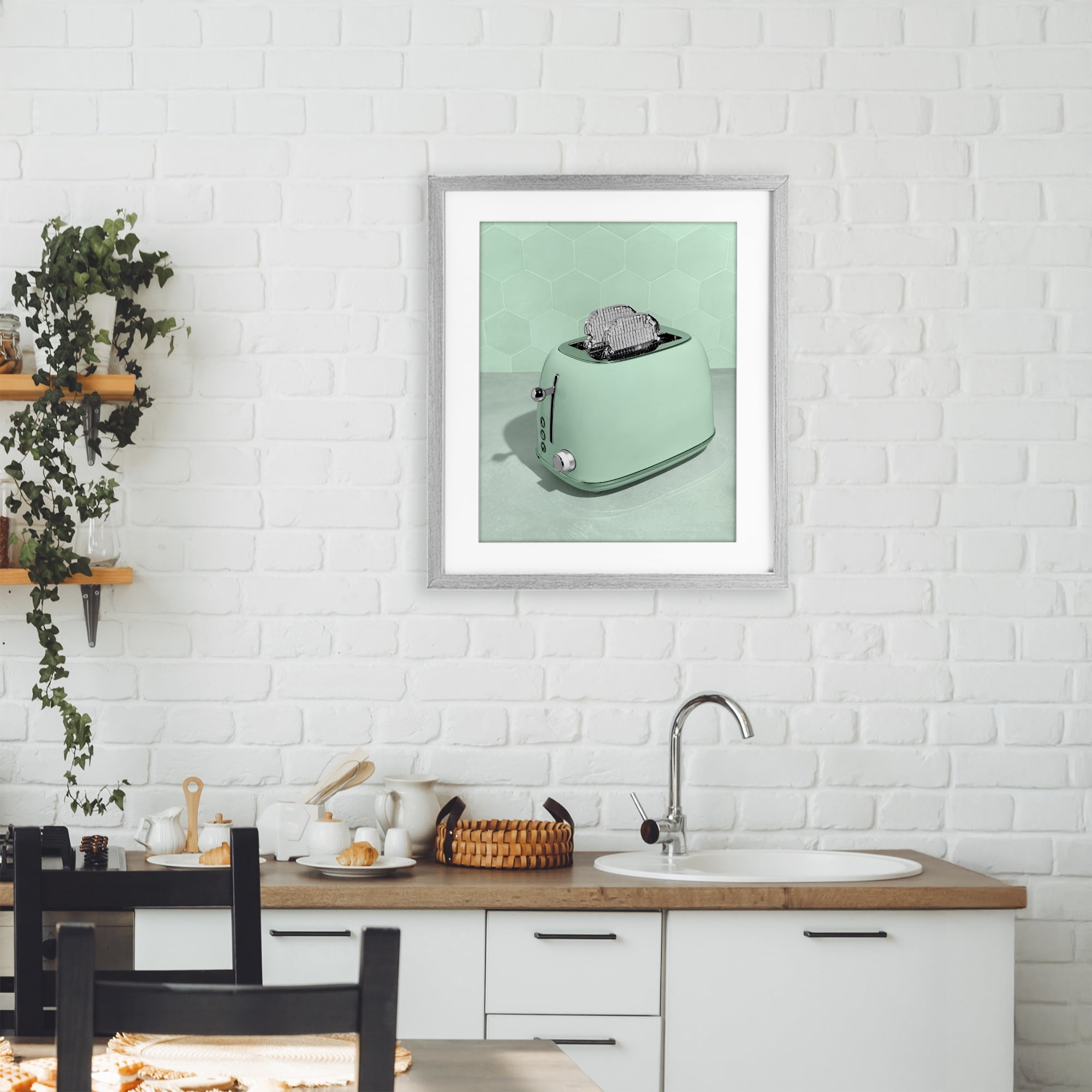 Stupell Industries Disco Toaster Over Green Gray Framed Print Under Glass, design by LISH Creative