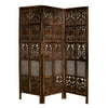 72" VedaHome Hand Carved Wood Floral Grid 3-Panel Room Divider Screen