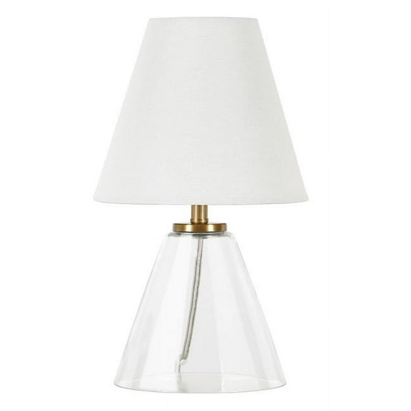 Evelyn&Zoe Makenna 13.62" Tall Mini Lamp with Fabric Shade, Clear Glass/White