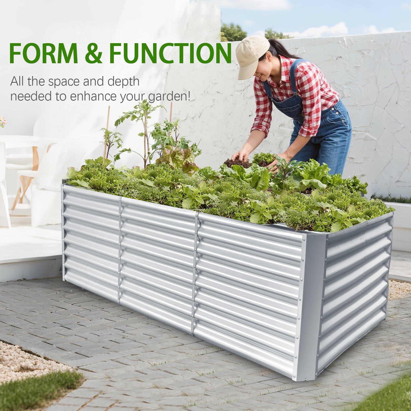 Jacgood 2 PACK 8x4x2ft Raised Garden Beds Outdoor，Galvanized Metal Planter Box for Vegetables,Flowers,Herbs, Silver Rectangle