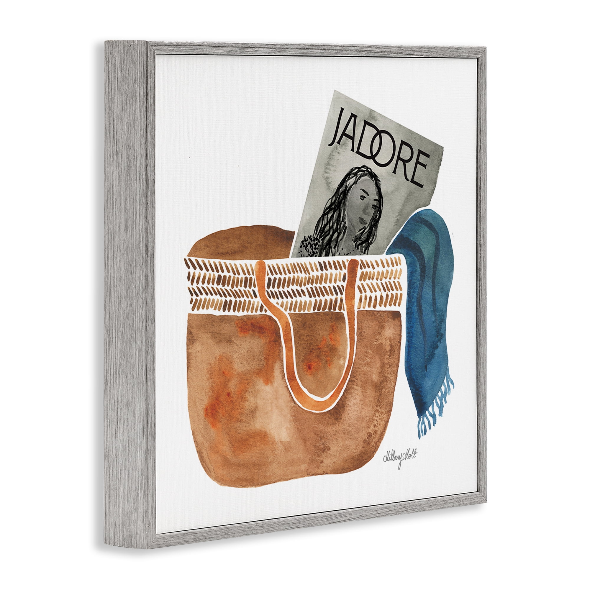 Stupell Industries Tote & Fashion Magazine Gray Framed Giclee Art, design by Hillary Holt