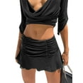 thumbnail image 4 of Franhais Women Casual Pleated Hem Skirt, Solid Color Elastic Waist Short Skirt, Black/ White/ Orange, 4 of 9