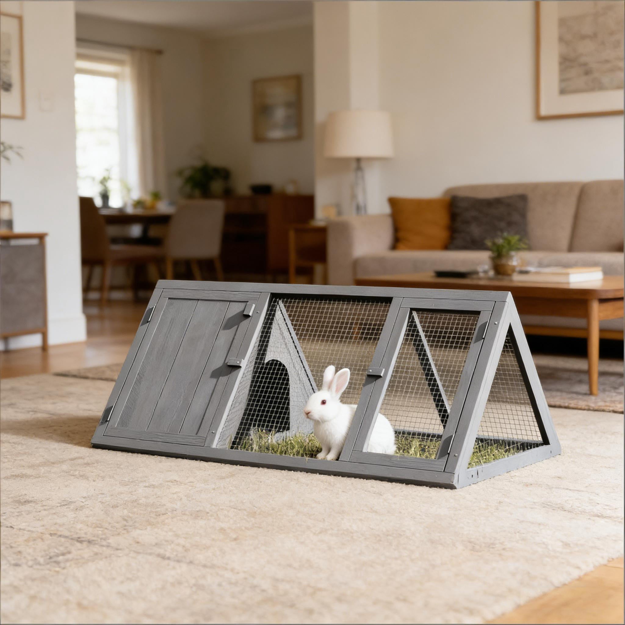 Small Animal Cage, Rabbit Hutch Wooden Triangle Bunny House