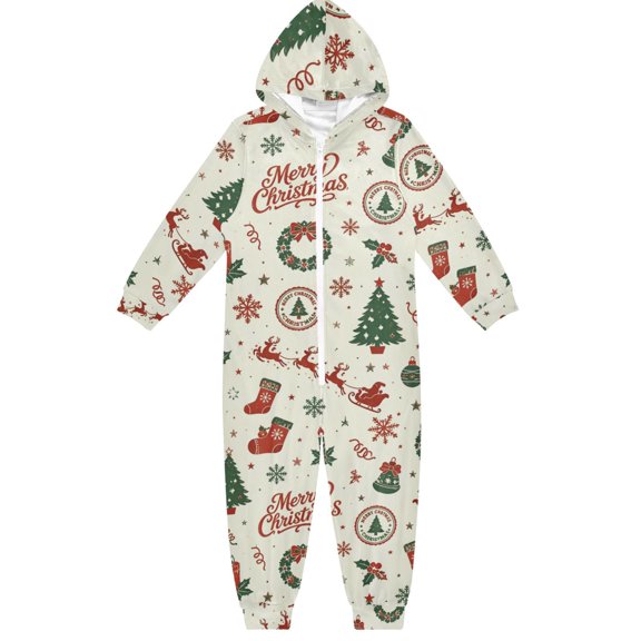 Christmas Bell Boys & Girls Hooded One-Piece Pajamas Warm Crystal velvet Hooded Long Sleeve Loungewear Jumpsuit Unisex