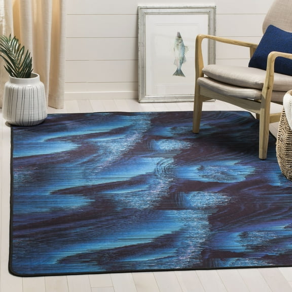 Safavieh Daytona Caryn Geometric Polyester Machine Washable Area Rug, Black/Turquoise, 5'1" x 7'6"