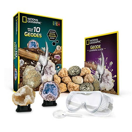 National Geographic Break Open 10 Premium Geodes â€“ Includes Goggles, Detailed Learning Guide and 2 Display Stands - Great STEM Science Gift for Mineralogy and Geology Enthusiasts of Any Age - image 1 of 4