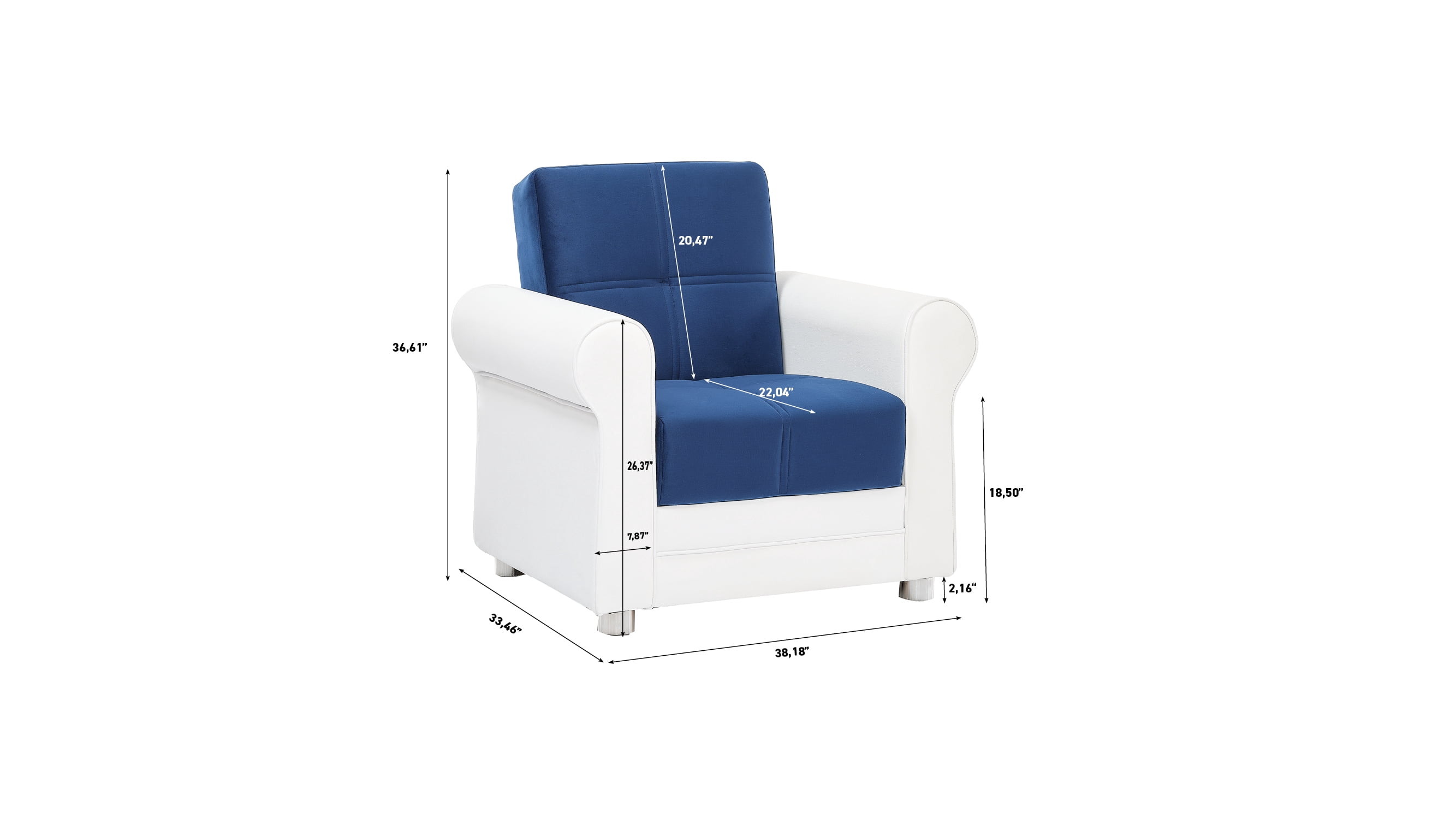 Ottomanson Convertible Accent Armchair with Hidden Storage, Firm Comfort Seating, Blue