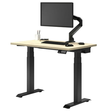 Desky Dual Mini Sit Stand Desk - Classic Oak / 32 X 20 / Matte Black