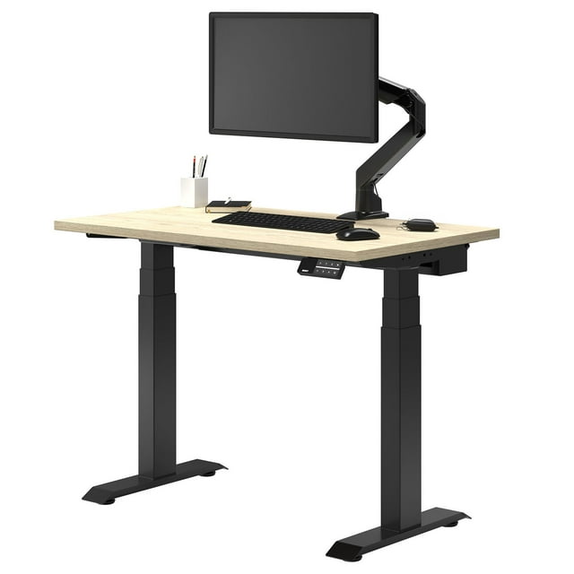 Desky Bureau Assis-Debout Double Mini - Chêne Classique / 36 x 20 Pouces / Noir Mat